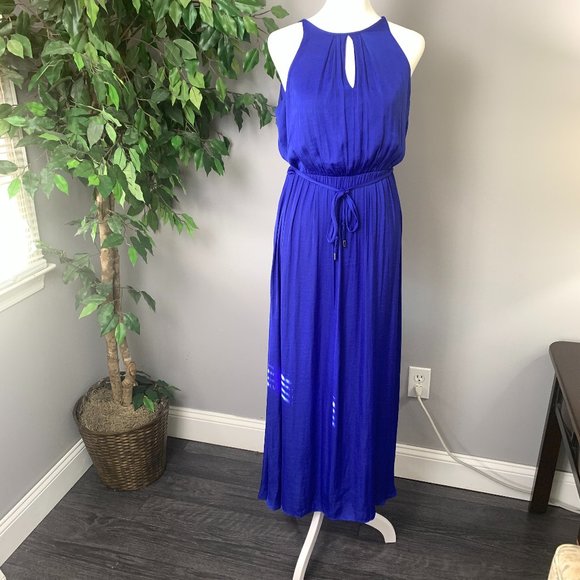 Jennifer Lopez Dresses & Skirts - Jennifer Lopez Silky Royal Blue Sleeveless Keyhole Maxi Dress Size PS